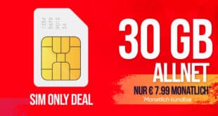 monatlich kündbar im Vodafone Netz: Allnet Flat Internet 30GB nur 7.99 Euro monatlich
