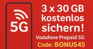 3 x 30 GB komplett kostenlos – Vodafone Prepaid-Aktion mit 45 € Startguthaben