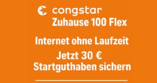 congstar Zuhause 100 Flex – DSL ohne Vertragslaufzeit mit 30 € Startguthaben (nur bis 31.10.2025!)