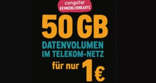congstar Kennenlernkarte: 50 GB Datenvolumen im Telekom-Netz für nur 1 €