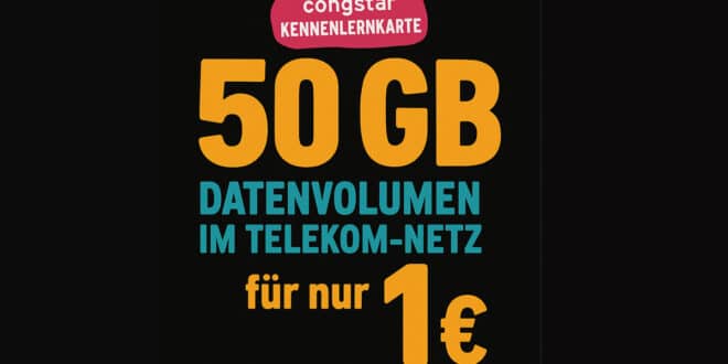 congstar Kennenlernkarte: 50 GB Datenvolumen im Telekom-Netz für nur 1 €
