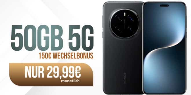 Honor Magic7 Pro 512GB für einmalig 189 Euro mit 50GB Allnet Flat und 150 Euro Wechselbonus nur 29.99 Euro monatlich