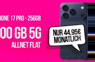 iPhone 17 Pro für einmalig 459 Euro mit 100GB Allnet Flat und 150 Euro Wechselbonus für 44.95 Euro monatlich