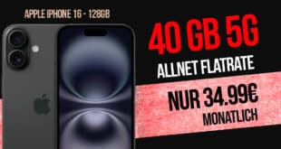 iPhone 16 für einmalig 69 Euro mit 40GB Allnet Flat nur 34.99 Euro monatlich