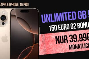 iPhone 16 Pro für einmalig 262 Euro mit unlimited Allnet Flat und 150 Euro Bonus nur 39.99 Euro monatlich - onTop 80 Euro online Bonus