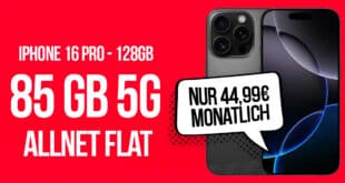 iPhone 16 Pro für einmalig 289 Euro mit 85GB Allnet Flat und 100 Euro Wechselbonus nur 44.99 Euro monatlich