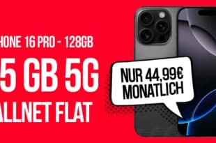 iPhone 16 Pro für einmalig 289 Euro mit 85GB Allnet Flat und 100 Euro Wechselbonus nur 44.99 Euro monatlich