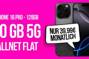 iPhone 16 Pro für einmalig 249 Euro mit 30GB Allnet Flat und 50 Euro Wechselbonus nur 39.99 Euro monatlich
