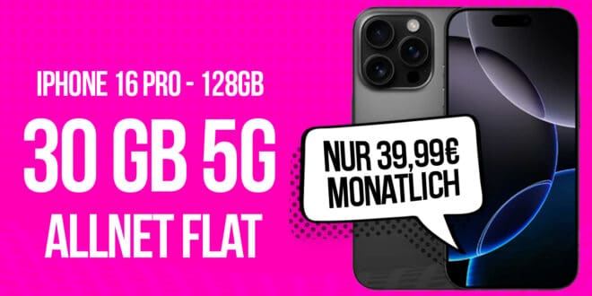iPhone 16 Pro für einmalig 249 Euro mit 30GB Allnet Flat und 50 Euro Wechselbonus nur 39.99 Euro monatlich