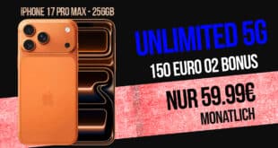 iPhone 17 Pro Max für einmalig 359 Euro mit unlimited Allnet Flat und 150 Euro Bonus für 59.99 Euro monatlich