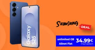 Samsung Galaxy S25 für einmalig 69 Euro mit unlimited Allnet Flat und 150 Euro Bonus nur 34.99 Euro monatlich