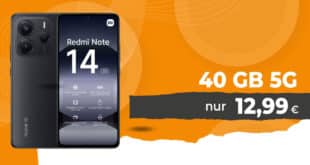 Xiaomi Redmi Note 14 5G für einmalig 39 Euro mit 40GB Allnet Flat und 50 Euro Wechselbonus nur 12.99 Euro monatlich