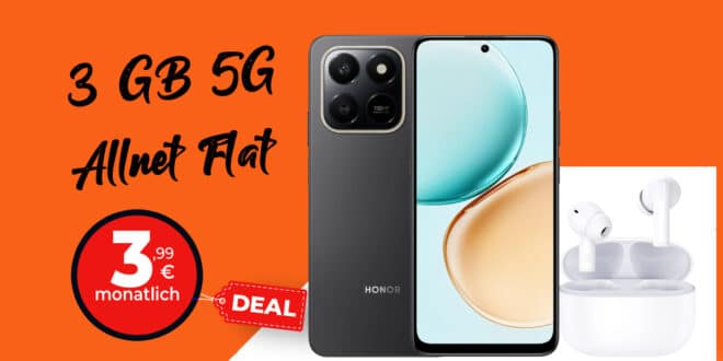 Honor 400 Smart + CHOICE Earbuds X7 lite für einmalig 49 Euro mit 3GB Allnet Flat nur 3.99 Euro monatlich