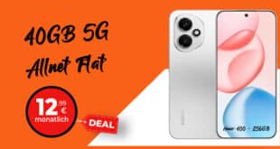 Honor 400 256GB mit 40GB Allnet Flat & 50 Euro Wechselbonus nur 12.99 Euro monatlich