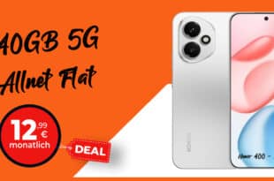 Honor 400 mit 256GB für einmalig 29 Euro mit 40GB Allnet Flat & 50 Euro Wechselbonus nur 12.99 Euro monatlich