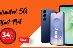 Samsung Galaxy S25 & Galaxy Tab A11 für einmalig 69 Euro mit unlimited Allnet Flat und 150 Euro Bonus nur 34.99 Euro monatlich