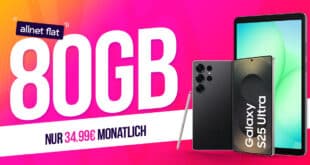 Samsung Galaxy S25 Ultra & Galaxy Tab S10 FE für einmalig 249.99 Euro mit 80GB Allnet Flat nur 34.99 Euro monatlich