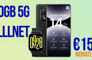 Xiaomi Redmi Note 14 Pro 5G & Redmi Watch 5 Active mit 20GB Allnet Flat nur 15.99 Euro monatlich – 30GB nur 16.99€
