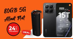 Xiaomi 15T Pro 512GB & Xiaomi Sound Party mit 80GB Allnet Flat nur 24.99 Euro monatlich