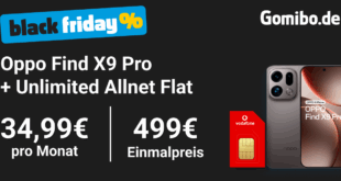 OPPO Find X9 Pro 512GB für einmalig 499 Euro mit unlimited Allnet Flat und 100 Euro Wechselbonus für 34.99 Euro monatlich.