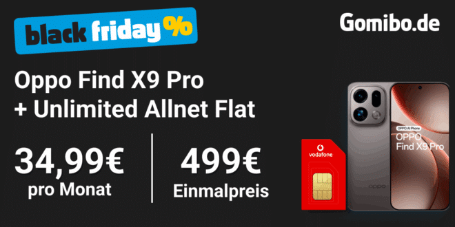 OPPO Find X9 Pro 512GB für einmalig 499 Euro mit unlimited Allnet Flat und 100 Euro Wechselbonus für 34.99 Euro monatlich.