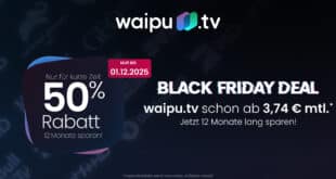 Black Friday bei waipu.tv: 12 Monate lang 50 % Rabatt auf alle Flex-Pakete