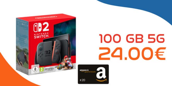 Nintendo Switch 2 Black inkl. Mario Kart World für einmalig 49 Euro mit 100GB Allnet Flat nur 24 Euro monatlich