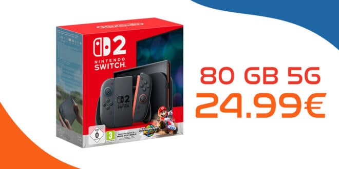 Nintendo Switch2 mit Mario Kart World Set mit Handyvertrag - 80GB Allnet Flat nur 24.99 Euro monatlich
