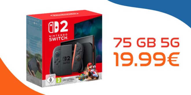Nintendo Switch 2 Black inkl. Mario Kart World für einmalig 69 Euro mit 75GB Allnet Flat nur 19.99 Euro monatlich