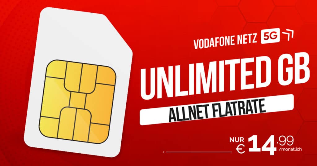 Black Friday Deal: Vodafone unlimited Allnet Flat bis zu 50 Mbit/s im Download nur 14.99 Euro monatlich