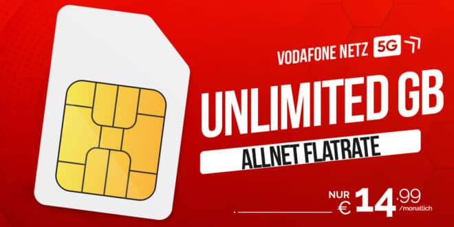 Black Week Deal: Vodafone unlimited Allnet Flat bis zu 50 Mbit/s im Download nur 14.99 Euro monatlich