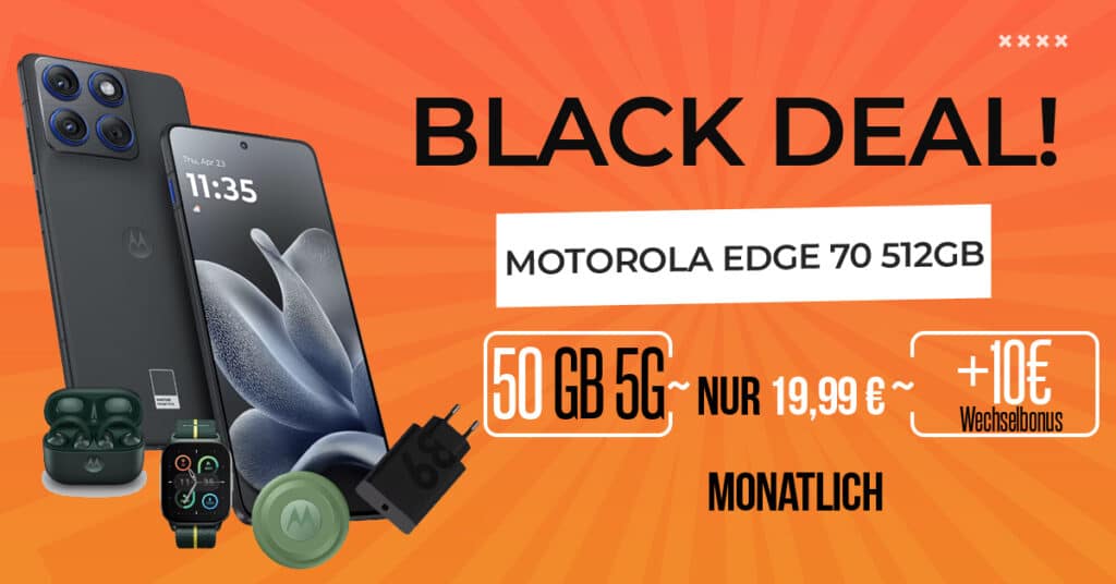 Motorola Edge 70 512GB & Zubehörpaket für einmalig 1 Euro mit 50GB Allnet Flat nur 19.99 Euro monatlich