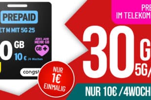 Prepaid im Telekom Netz - 30GB Allnet Flat nur 10 Euro alle 4 Wochen - Starterpaket nur 1 €