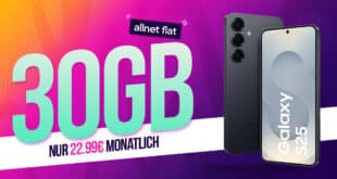 Samsung Galaxy S25 für einmalig 29 Euro mit 30GB Allnet Flat und 50 Euro Wechselbonus nur 22.99 Euro monatlich