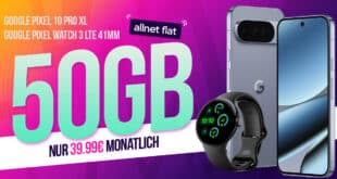 Google Pixel 10 Pro XL & Watch 3 mit Vertrag - 256GB für einmalig 99 Euro mit 50GB Allnet Flat und 50€ Wechselbonus nur 39.99 Euro monatlich