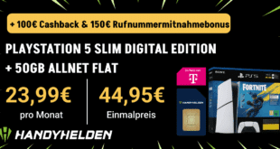 PS5 PlayStation 5 Slim – Fortnite Flowering Chaos Bundle mit Telekom 50GB Allnet Flat und 150 Euro Wechselbonus und 100 Euro Cashback nur 23.99 Euro monatlich
