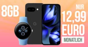 Google Pixel 9a inkl. Google Pixel Watch 2 WiFi für einmalig 19 Euro mit 8GB Allnet Flat nur 12.99 Euro monatlich