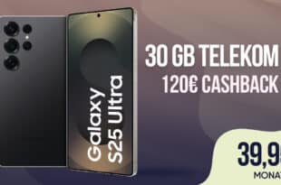 Samsung Galaxy S25 Ultra für einmalig 99 Euro mit 30GB Allnet Flat und 120 Euro Cashback nur 39.95 Euro monatlich – MagentaEINS möglich