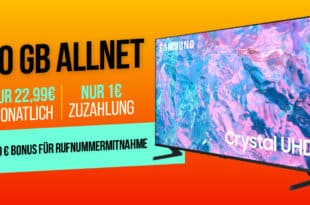 Samsung TV 43 Zoll Crystal UHD 4K mit 20 GB Allnet Flat & 100 Euro Wechselbonus nur 22.99 Euro monatlich