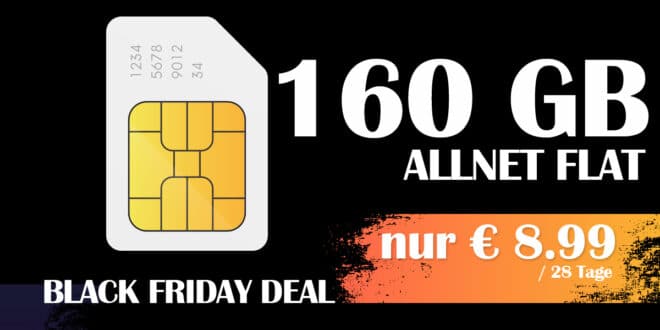 Black Friday Prepaid Deal - 160GB Allnet Flat alle 28 Tage gibt es 6 mal für nur 8.99 Euro statt 29.99 Euro