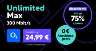 o2 Mobile Unlimited Max bis zu 300Mbits im Download nur 24.99 Euro monatlich