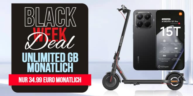 Xiaomi 15T Pro & Electric Scooter 5 für einmalig 49.95 Euro mit unlimited Allnet Flat und 100 Euro Wechselbonus nur 34.99 Euro monatlich
