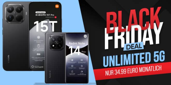 Xiaomi 15T Pro & Redmi Note 14 Pro+ 5G mit unlimited Allnet Flat und 100 Euro Wechselbonus nur 34.99 Euro monatlich