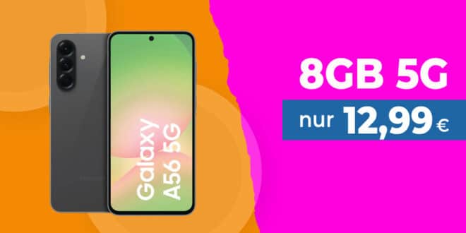 Samsung Galaxy A56 256GB für einmalig 39 Euro mit 8GB Allnet Flat nur 12.99 Euro monatlich