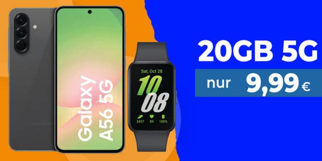Samsung Galaxy A56 256GB & Samsung Galaxy Fit3 für einmalig 99 Euro mit 20GB Allnet Flat nur 9.99 Euro monatlich