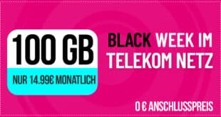 Black Week Deal - 100GB Telekom Allnet Flat mit bis zu 50 Mbit/s im Download nur 14.99 Euro monatlich