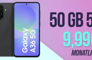 Samsung Galaxy A36 für einmalig 9.99 Euro mit 50GB Allnet Flatrate nur 9.99 Euro monatlich – kein Anschlusspreis