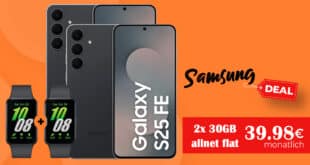 Vodafone Doppelkartenaktion: 2x Samsung Galaxy S25FE & 2x Galaxy Fit3 & 2x Allnet Flat 30GB nur 39.98 Euro monatlich