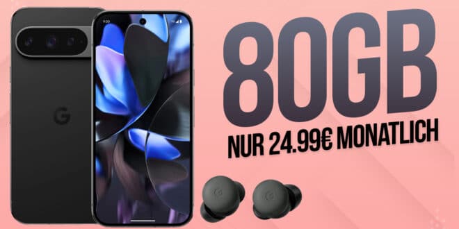 Google Pixel 9 Pro & Pixel Buds Pro 2 für einmalig 29 Euro mit 80GB Allnet Flat nur 24.99 Euro monatlich