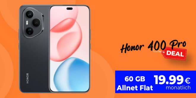 Honor 400 Pro 512GB mit 60GB Allnet Flat nur 19.99 Euro monatlich